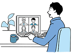 パソコンで作業している男性のイラスト